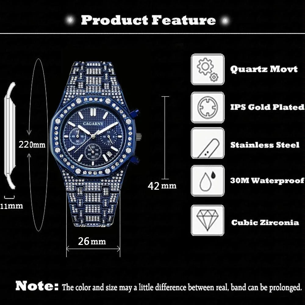 Men Stainless Steel Watch with Diamond-studded Dual