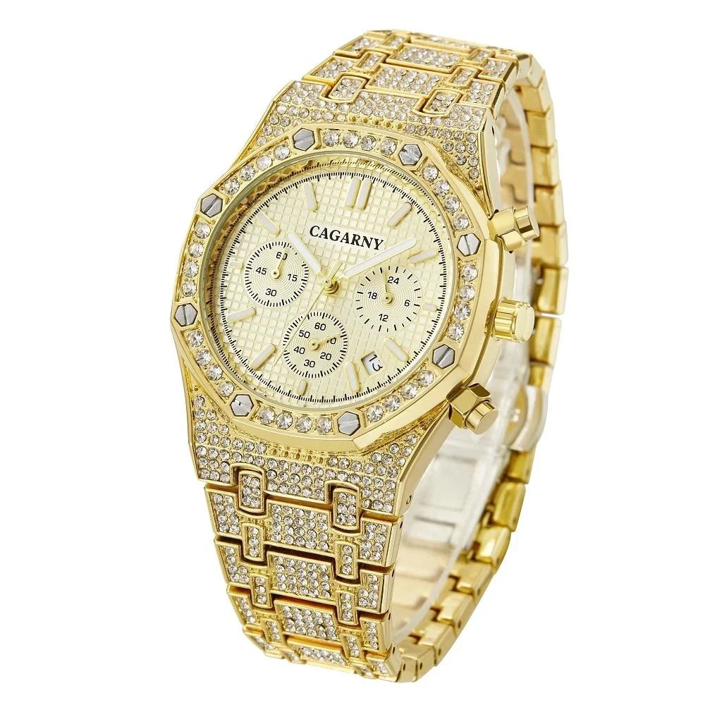Men Stainless Steel Watch with Diamond-studded Dual