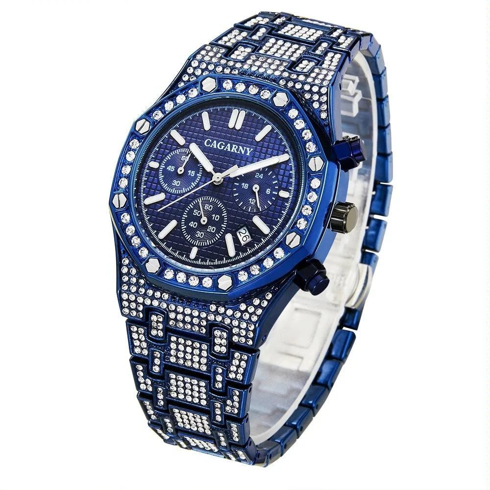 Men Stainless Steel Watch with Diamond-studded Dual