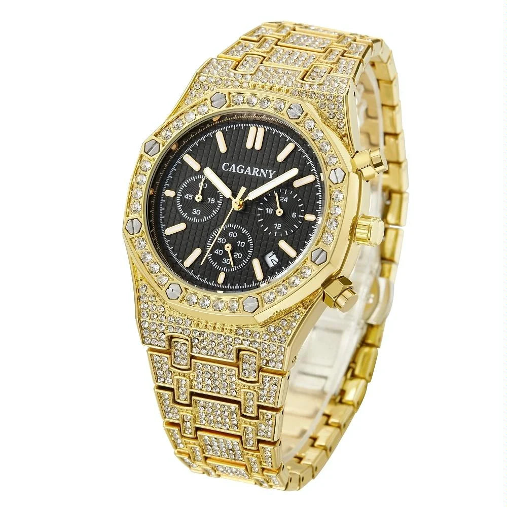 Men Stainless Steel Watch with Diamond-studded Dual