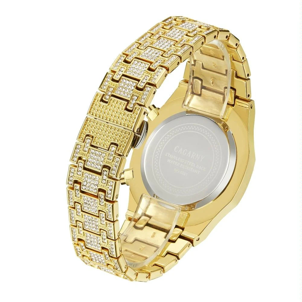 Men Stainless Steel Watch with Diamond-studded Dual