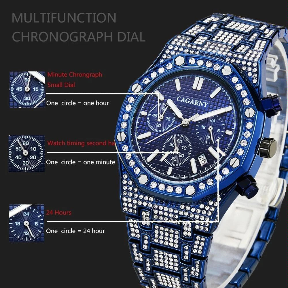 Men Stainless Steel Watch with Diamond-studded Dual