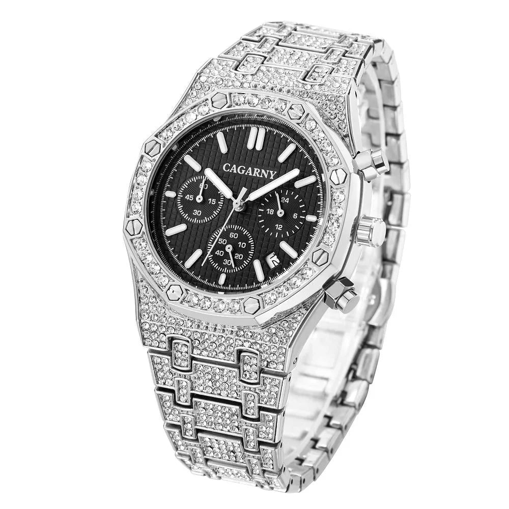 Men Stainless Steel Watch with Diamond-studded Dual