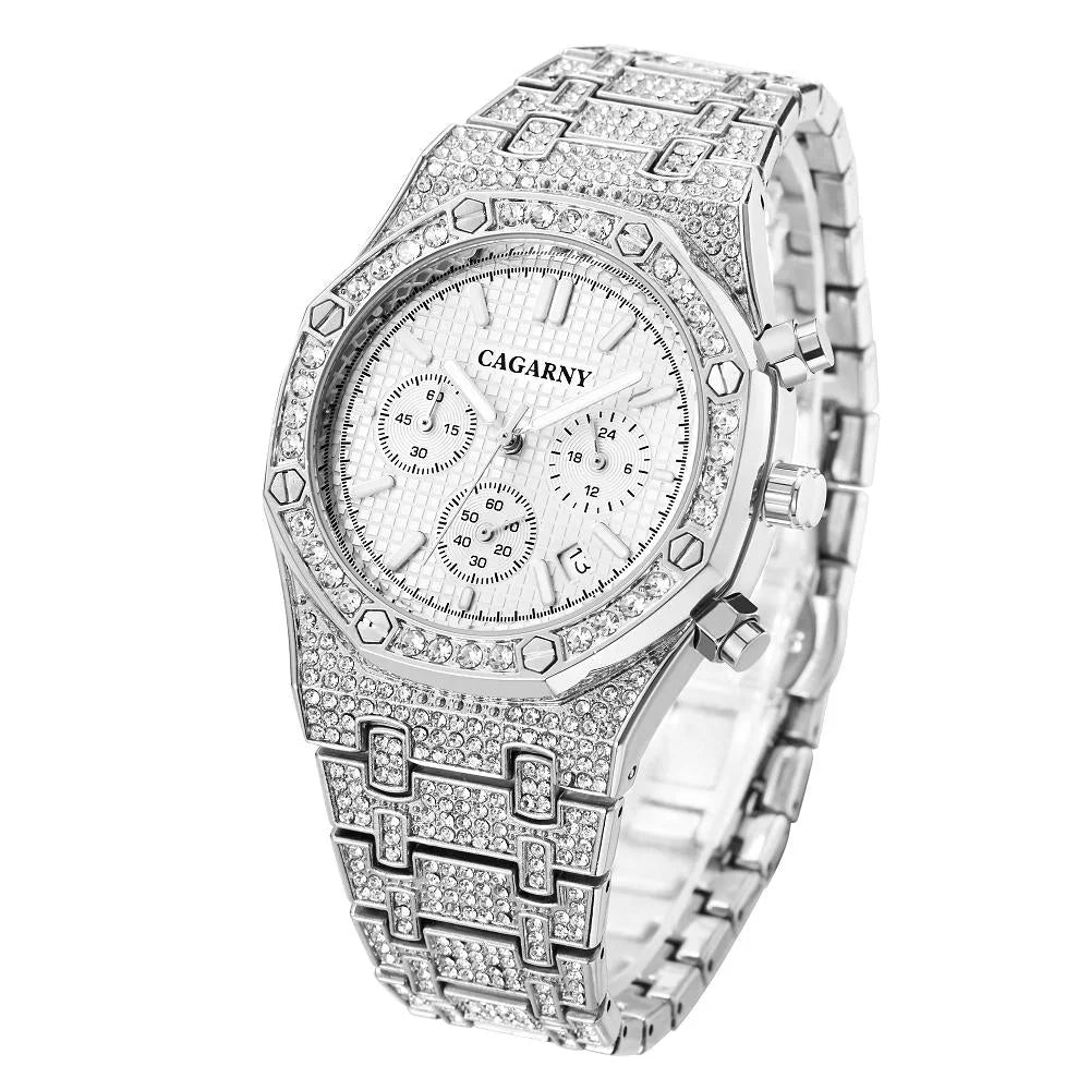 Men Stainless Steel Watch with Diamond-studded Dual
