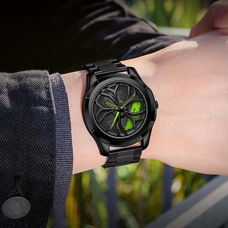 Men Steel Belt Quartz Watch with 3d Hollow out Wheel Design