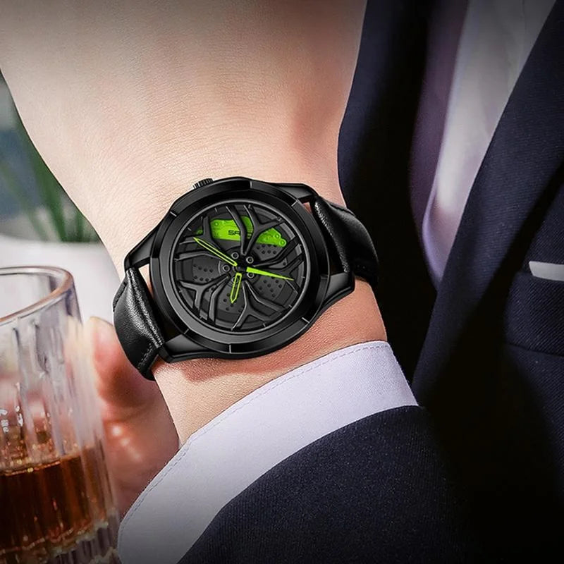 Men Steel Belt Quartz Watch with 3d Hollow out Wheel Design