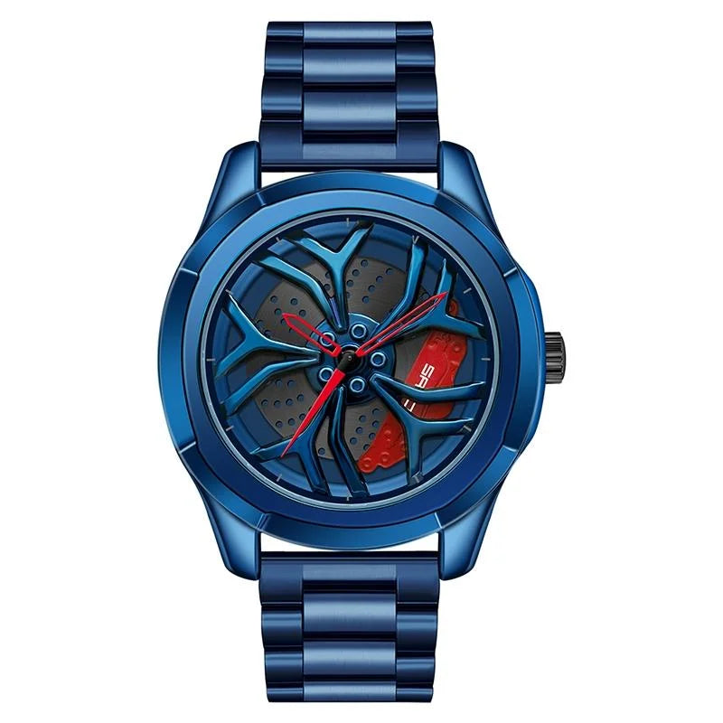 Men Steel Belt Quartz Watch with 3d Hollow out Wheel Design
