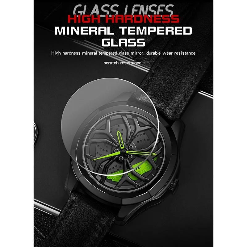 Men Steel Belt Quartz Watch with 3d Hollow out Wheel Design