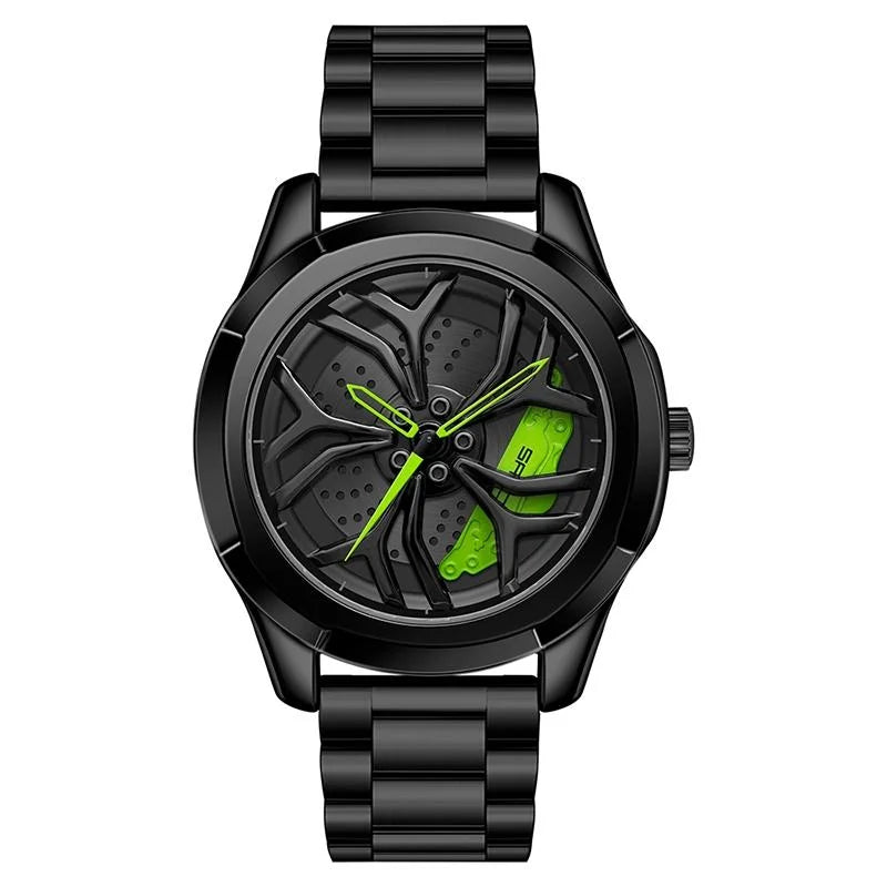 Men Steel Belt Quartz Watch with 3d Hollow out Wheel Design