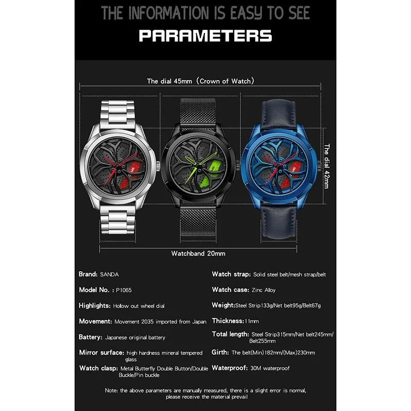 Men Steel Belt Quartz Watch with 3d Hollow out Wheel Design