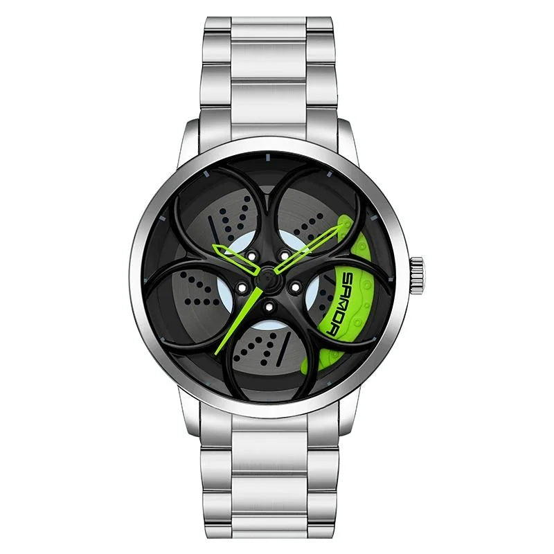 Men Steel Belt Quartz Watch with 3d Oval Hollow out Wheel