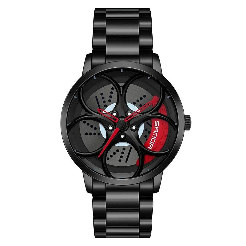 Men Steel Belt Quartz Watch with 3d Oval Hollow out Wheel