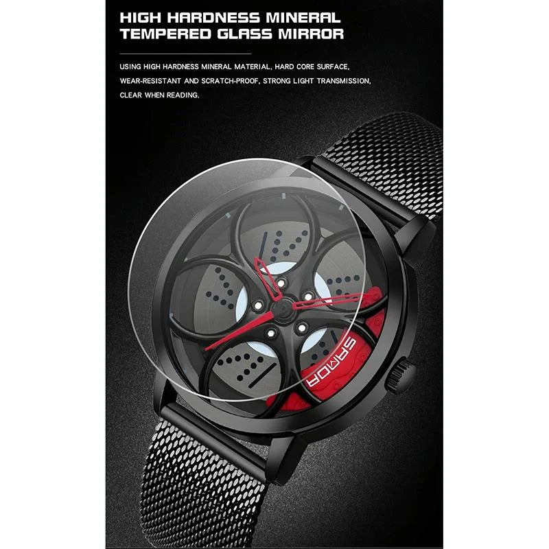 Men Steel Belt Quartz Watch with 3d Oval Hollow out Wheel