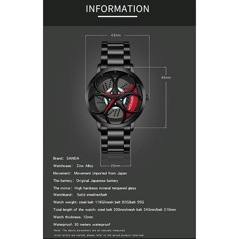 Men Steel Belt Quartz Watch with 3d Oval Hollow out Wheel