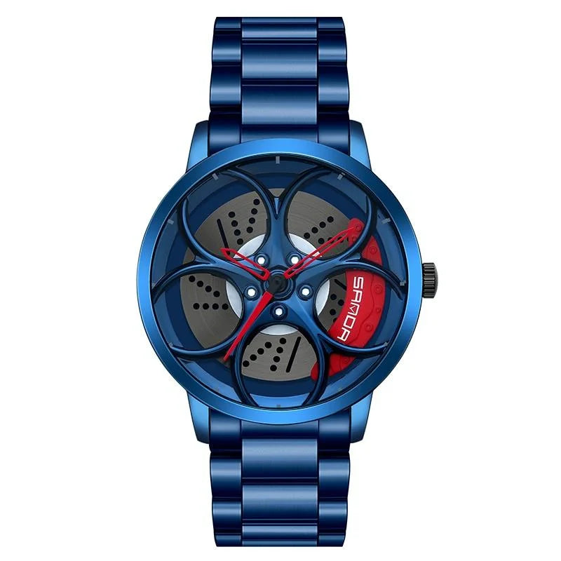 Men Steel Belt Quartz Watch with 3d Oval Hollow out Wheel
