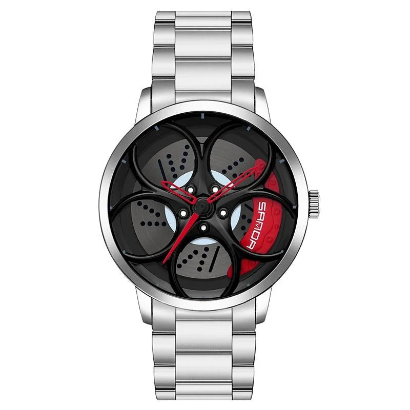 Men Steel Belt Quartz Watch with 3d Oval Hollow out Wheel