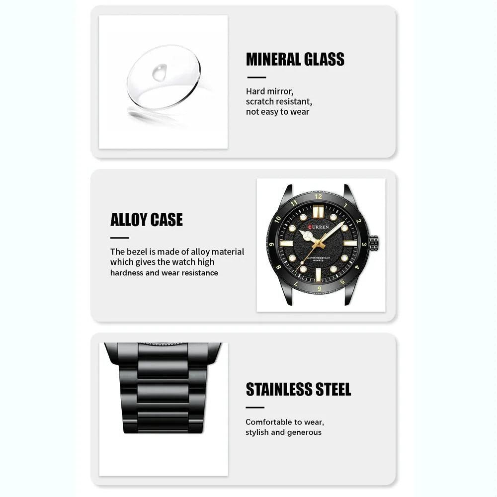Men Steel Strap Business Quartz Watch - Sporty Design