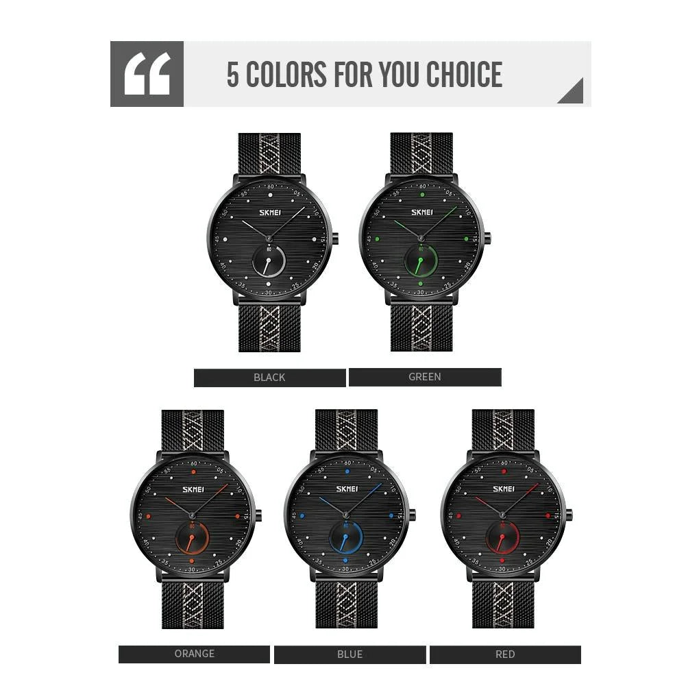 Men Striped Arabic Numeral Mesh Quartz Watch - Horizontal