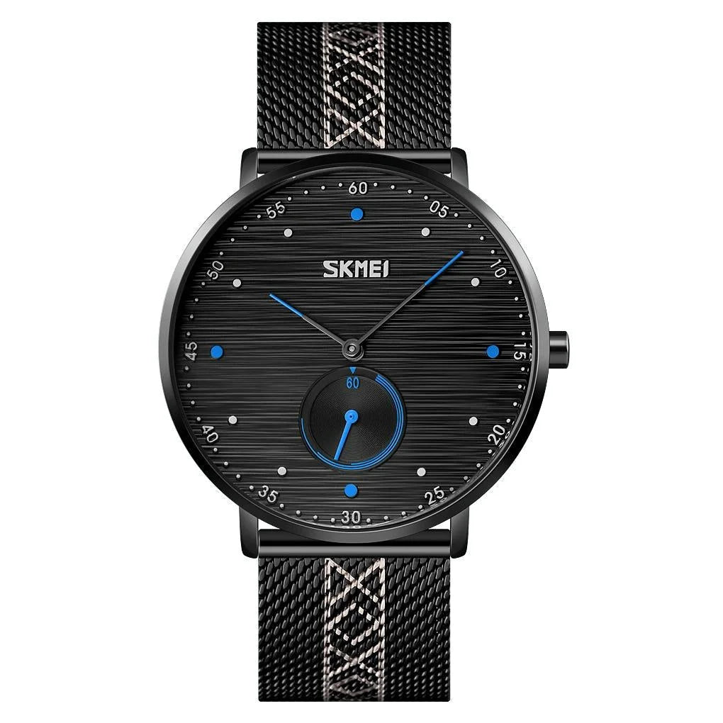 Men Striped Arabic Numeral Mesh Quartz Watch - Horizontal