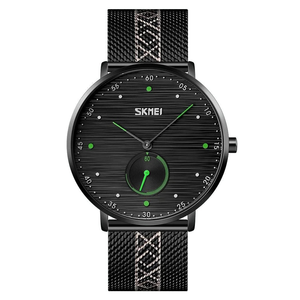 Men Striped Arabic Numeral Mesh Quartz Watch - Horizontal