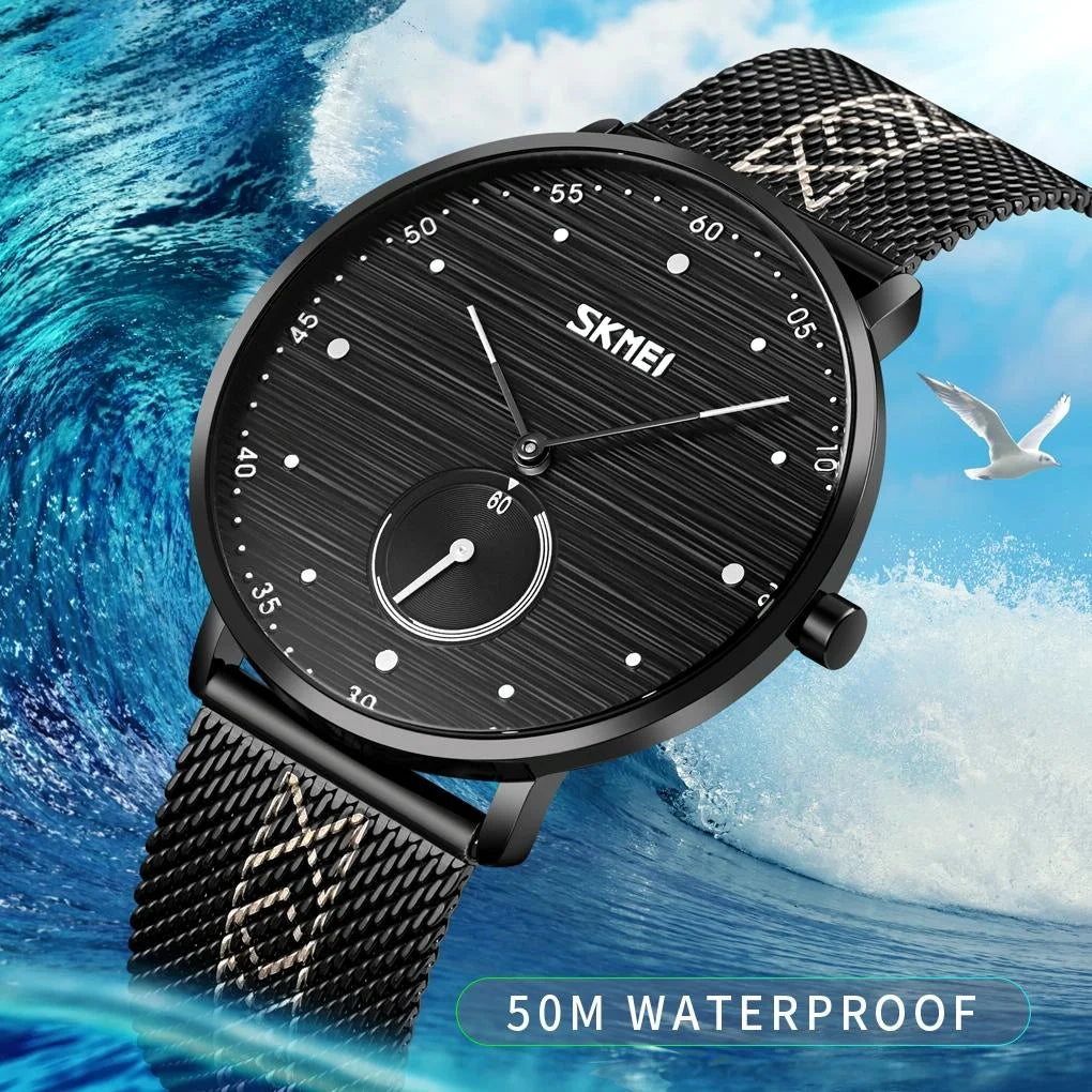 Men Striped Arabic Numeral Mesh Quartz Watch - Horizontal