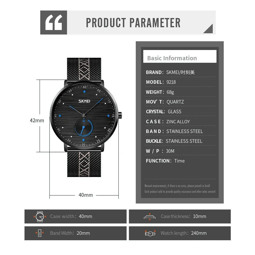 Men Striped Arabic Numeral Mesh Quartz Watch - Horizontal