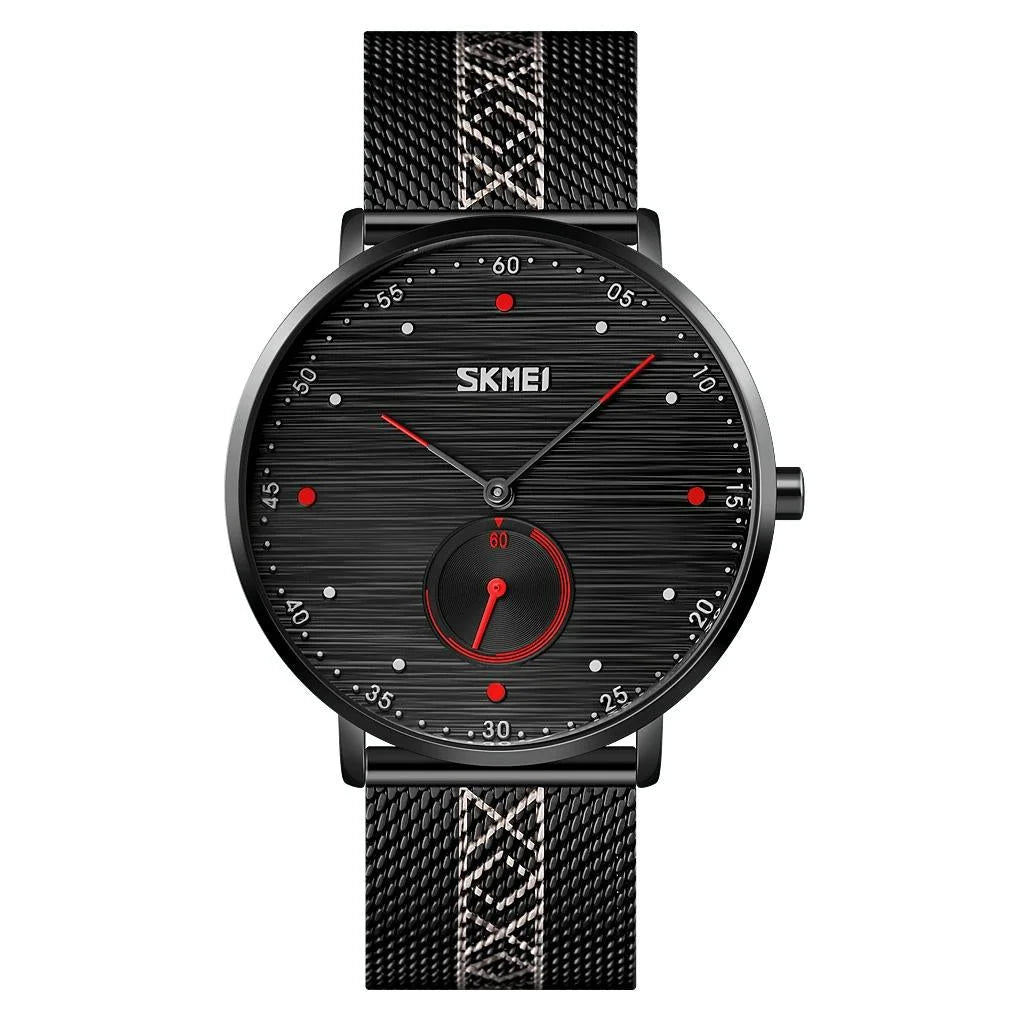 Men Striped Arabic Numeral Mesh Quartz Watch - Horizontal