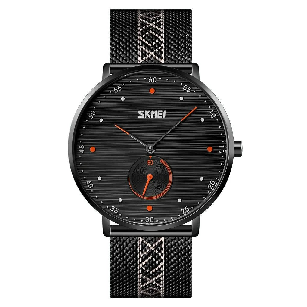 Men Striped Arabic Numeral Mesh Quartz Watch - Horizontal