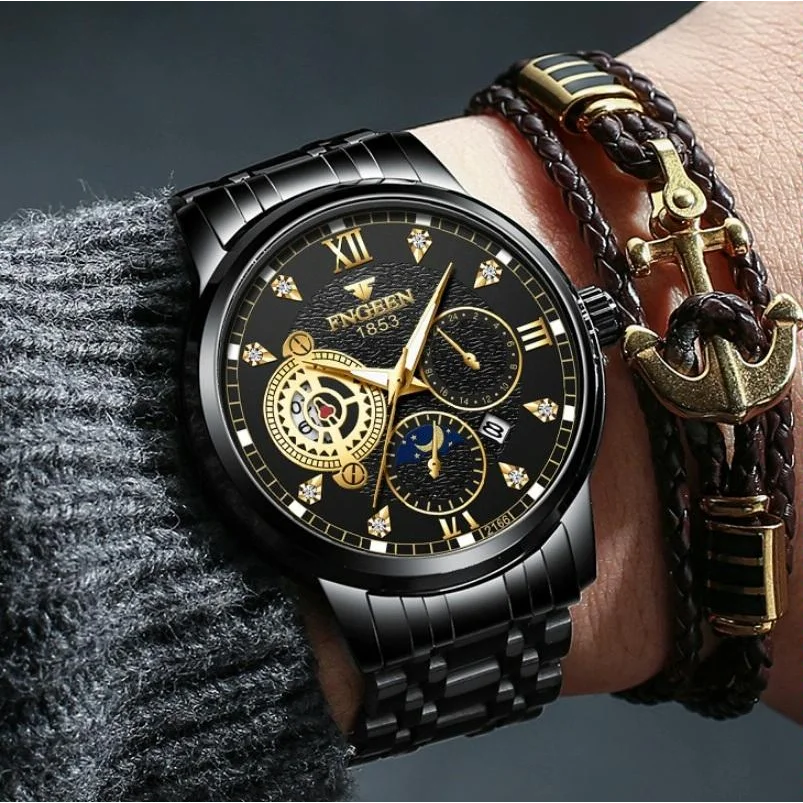 Men Three-eye Hollow Quartz Sports Watch - Between Gold