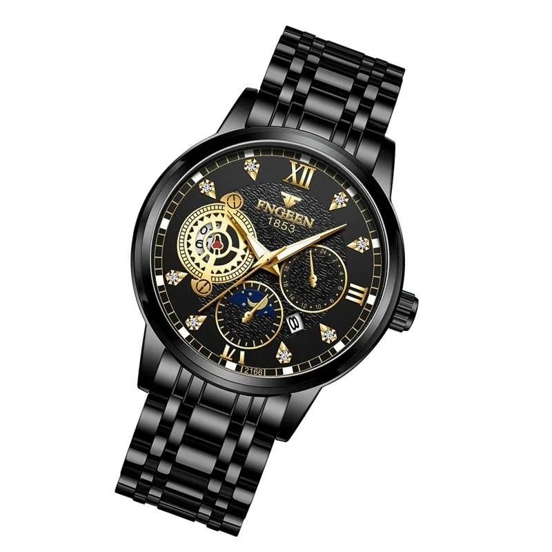 Men Three-eye Hollow Quartz Sports Watch - Black Steel