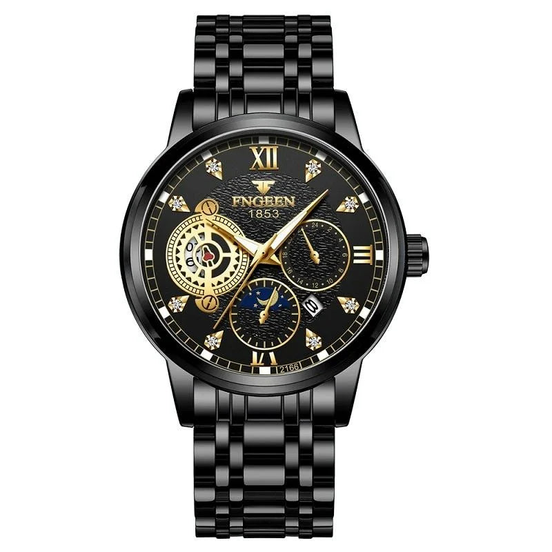 Men Three-eye Hollow Quartz Sports Watch - Black Steel