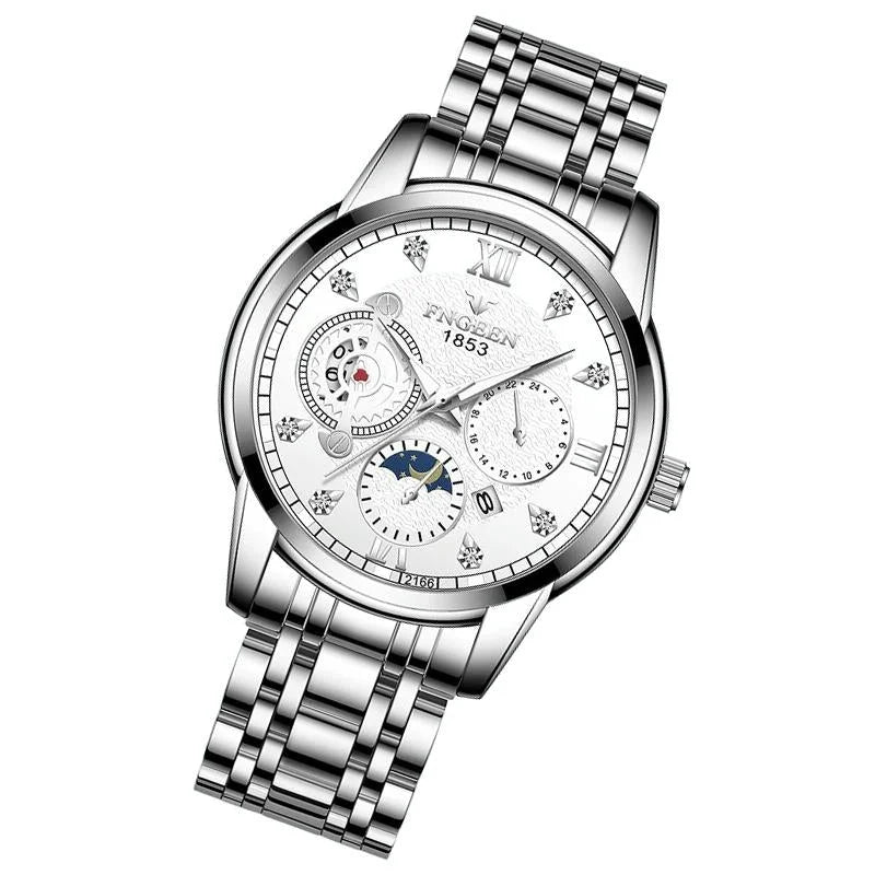 Men Three-eye Hollow Quartz Sports Watch - White Steel