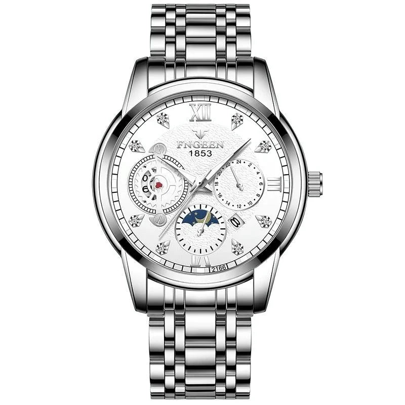 Men Three-eye Hollow Quartz Sports Watch - White Steel