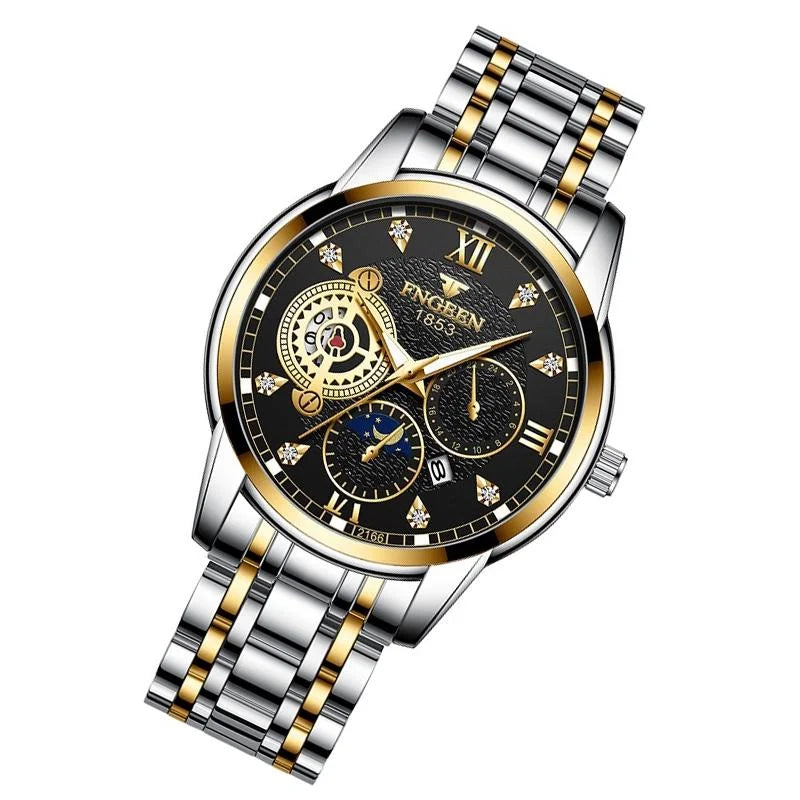 Men Three-eye Hollow Quartz Sports Watch - White Steel