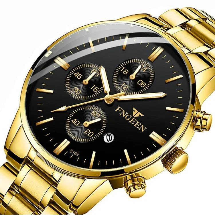 Men Three-eye Luminous Quartz Watch - Black / Gold