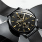 Men Three-eye Luminous Quartz Watch - Black / Gold