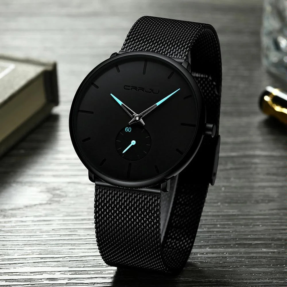 Men Waterproof Quartz Watch with Small Seconds and Mesh