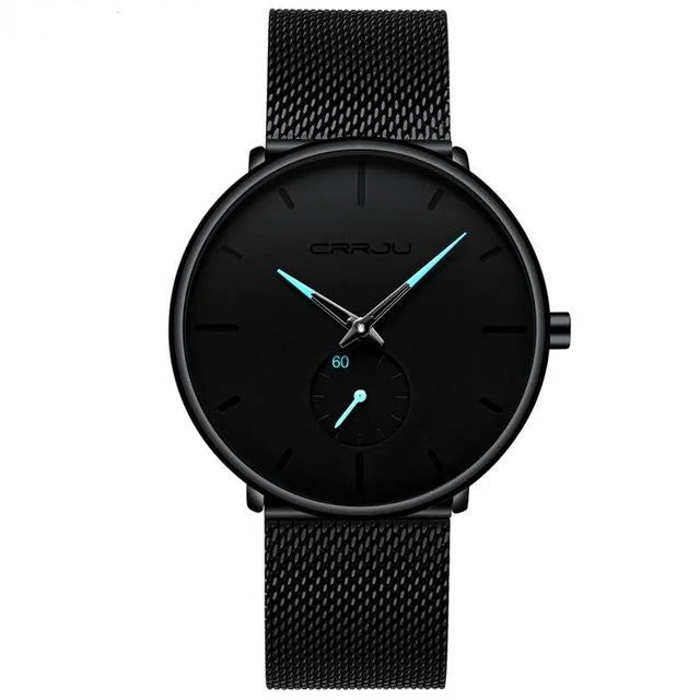 Men Waterproof Quartz Watch with Small Seconds and Mesh