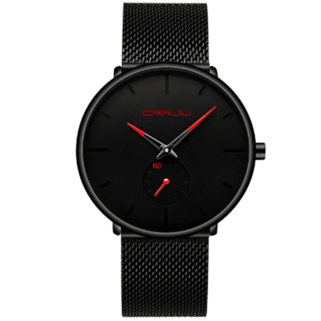 Men Waterproof Quartz Watch with Small Seconds and Mesh