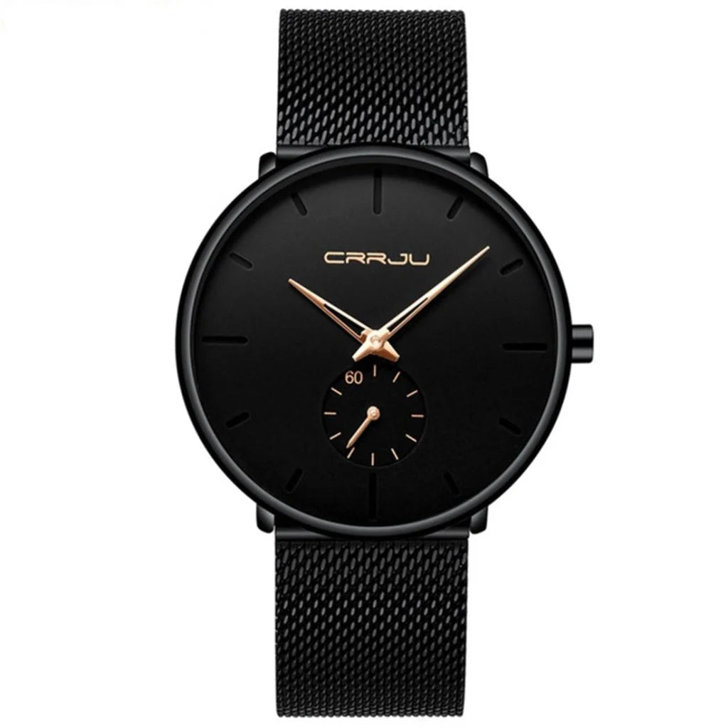 Men Waterproof Quartz Watch with Small Seconds and Mesh