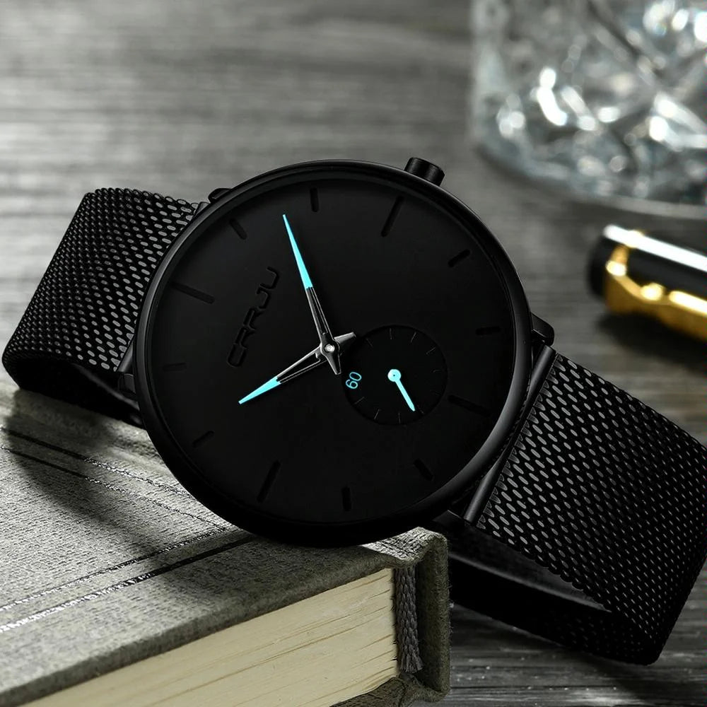 Men Waterproof Quartz Watch with Small Seconds and Mesh