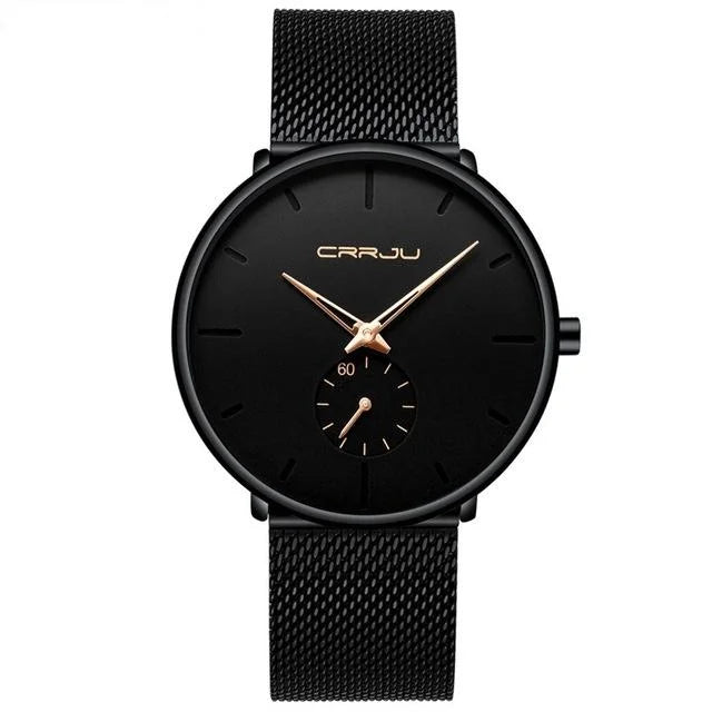 Men Waterproof Quartz Watch with Small Seconds and Mesh