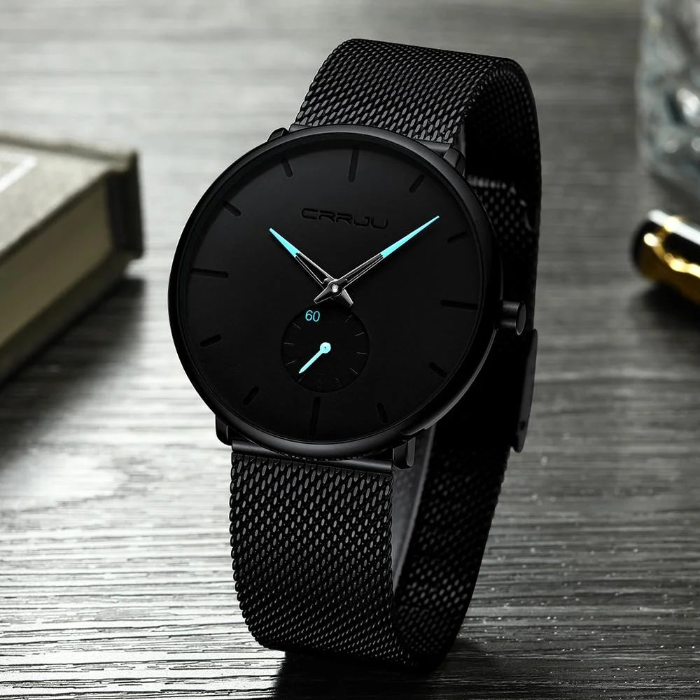 Men Waterproof Quartz Watch with Small Seconds and Mesh