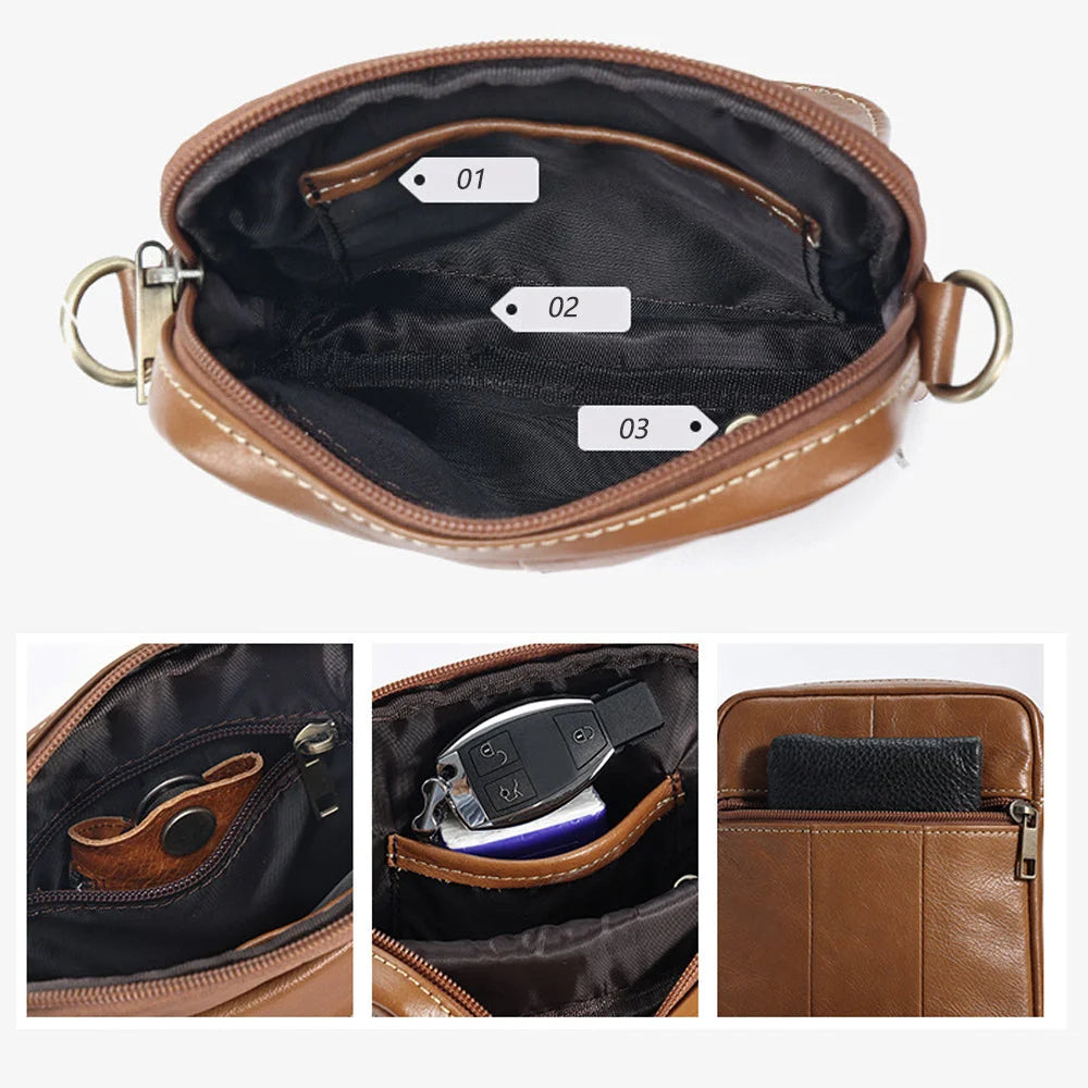 Men’s Crossbody Bag Leather Oiled Wax Satchel Black - Home