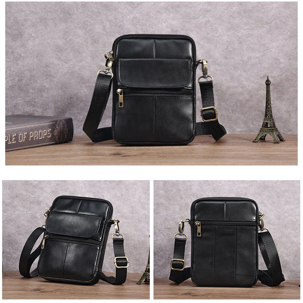 Men’s Crossbody Bag Leather Oiled Wax Satchel Black - Home