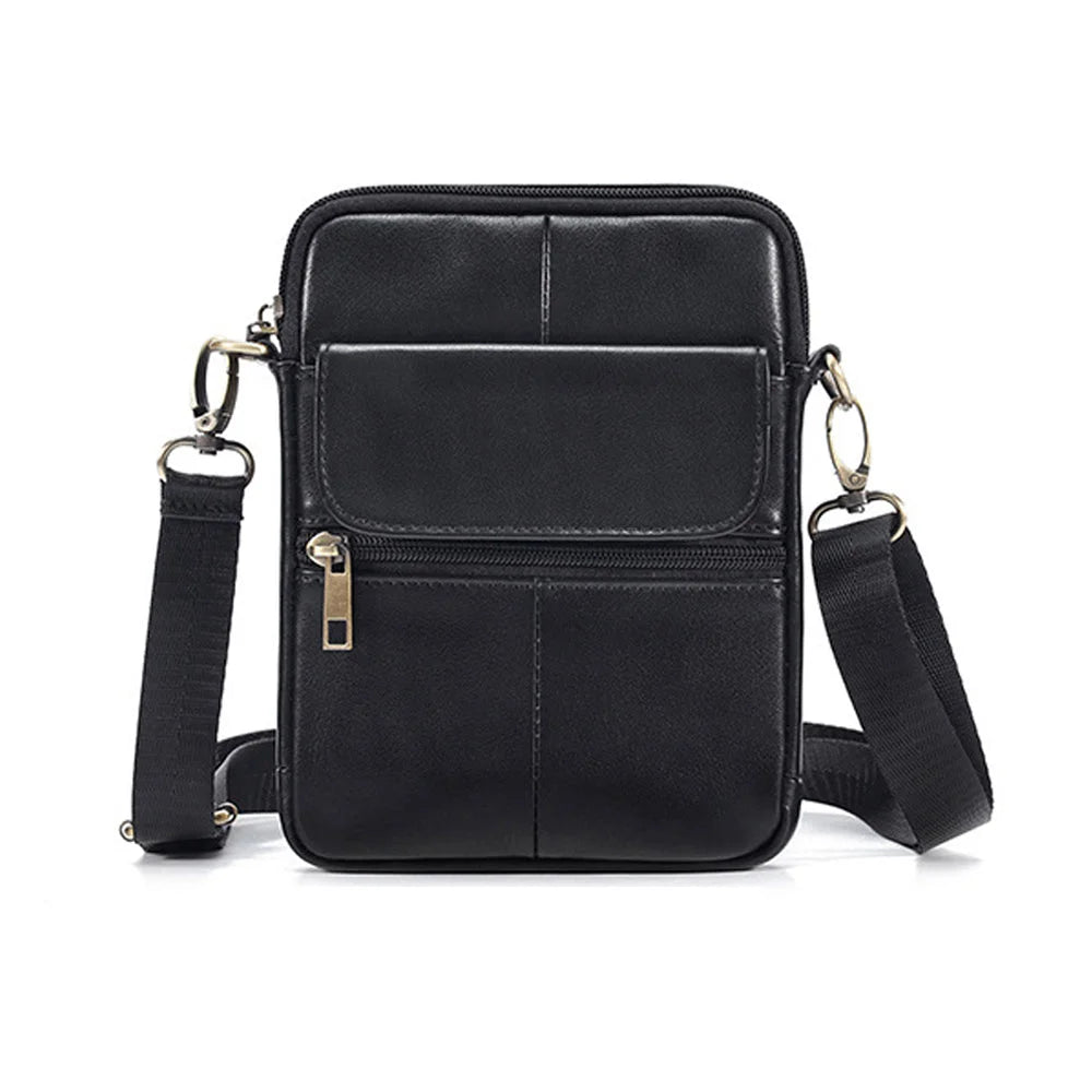 Men’s Crossbody Bag Leather Oiled Wax Satchel Black - Home