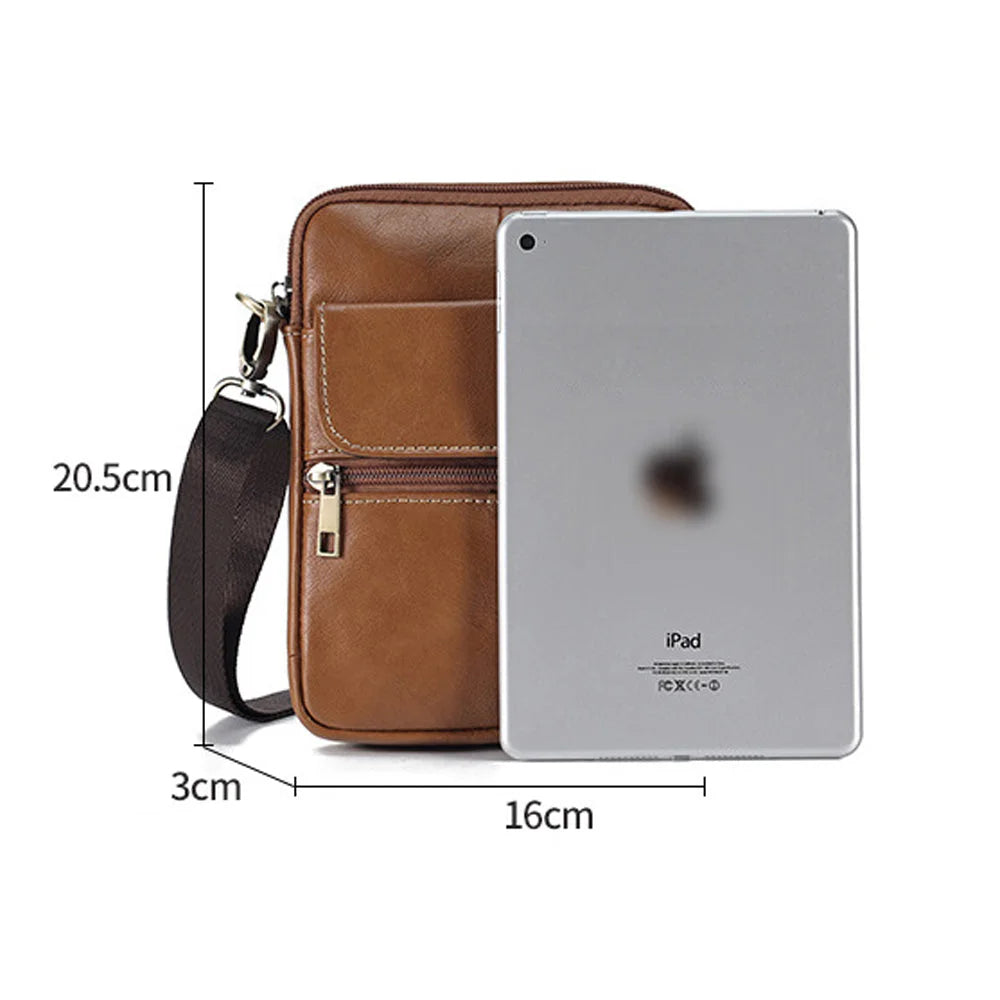 Men’s Crossbody Bag Leather Oiled Wax Satchel Black - Home