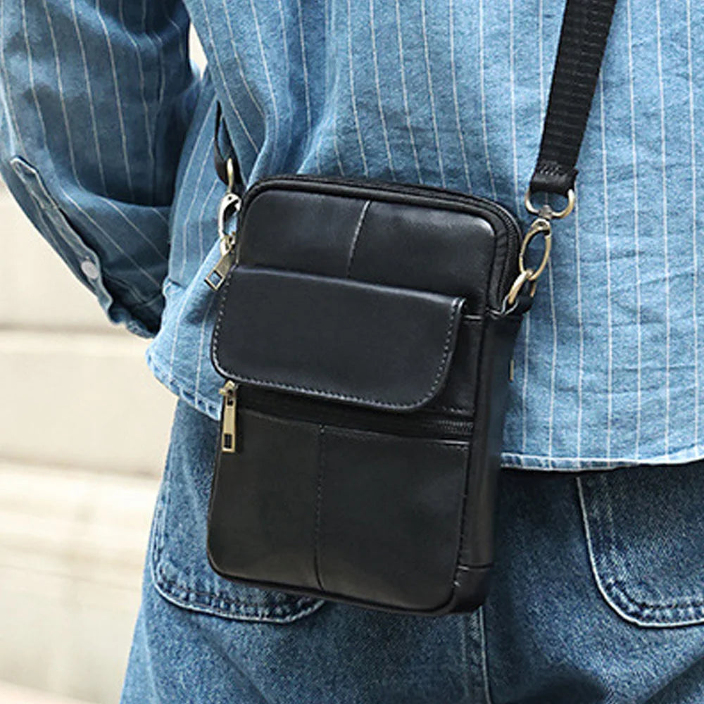 Men’s Crossbody Bag Leather Oiled Wax Satchel Black - Home