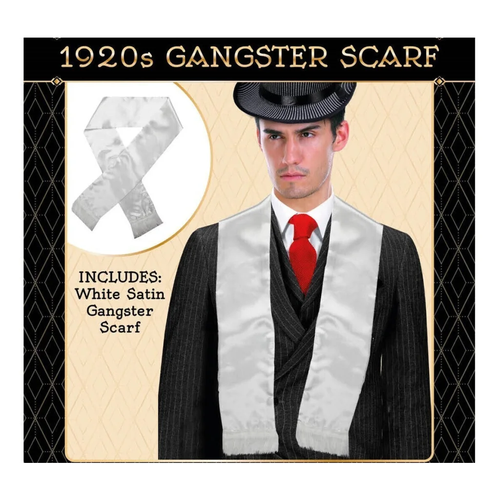 Mens Gatsby 1920s Hollywood Gangster White Scarf Silky Soft