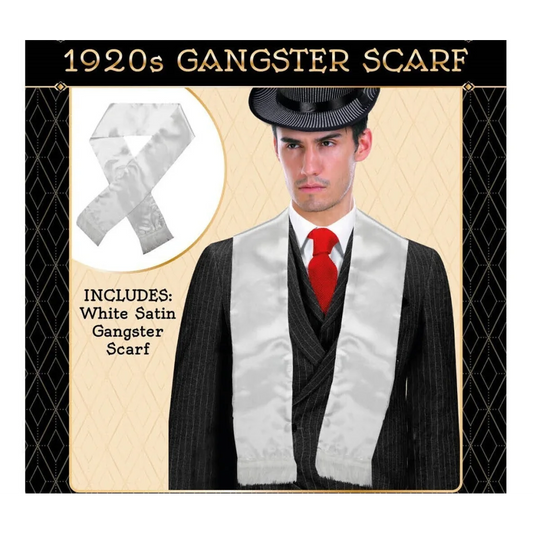 Mens Gatsby 1920s Hollywood Gangster White Scarf Silky Soft